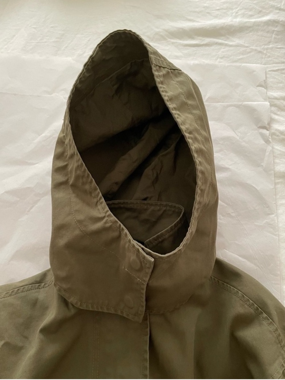 Zara Trench Coat Removable Hood Cotton Parka Size Small Army Green Oversized - Picture 9 of 13